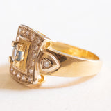 Vintage-Ring aus 18-karätigem Gelbgold mit Topas (ca. 0.40 ct) und Diamanten im Brillantschliff (ca. 0.20 ctw), 60er/70er Jahre