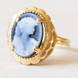 Vintage-Ring aus 18-karätigem Gelbgold mit Achat-Kamee, 50er/60er Jahre