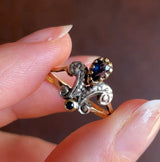 Art Nouveau 18K Yellow Gold and Silver Sapphire Ring, 10s/20s