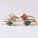 Vintage-Ohrringe aus 18 Karat Gelbgold mit Rubin, Smaragd und Saphir, 70er Jahre