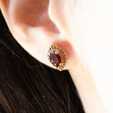 Vintage 9K Gelbgold & Silber Granat Ohrringe, 40er/50er Jahre