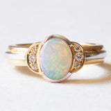 Vintage-Ring aus 18-karätigem Gelb- und Weißgold mit Opal (ca. 0.90 ct) und Diamanten im Brillantschliff (ca. 0.06 ctw), 70er Jahre
