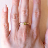 Vintage 9K Gelbgold Trilogie Ring mit Peridot (ca. 0.29ct) und weißem Topas, 60er/70er Jahre