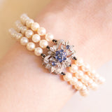Vintage 18K white gold bracelet with white pearls and sapphires, 50s