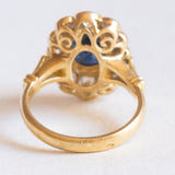 Vintage-Gänseblümchenring aus 18-karätigem Gelbgold mit Saphir (ca. 3.20 ct) und Diamanten im Brillantschliff (ca. 1.40 ctw), 60er Jahre