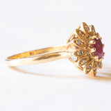 Vintage 18K Yellow Gold Ruby (approx.0.25ct) & Diamonds (approx.0.06ctw) Daisy Ring, 60s