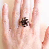 Vintage 8 Karat Gelbgold-Granat-Gänseblümchen-Ring, 50er Jahre