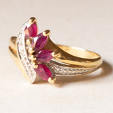 Vintage-Ring aus 18 Karat Gelbgold und Weißgold mit synthetischem Rubin und Diamant, 60er/70er Jahre