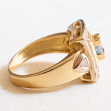 Vintage 18K yellow gold ring with topaz (approx. 0.40ct) and brilliant cut diamonds (approx. 0.20ctw), 60s/70s