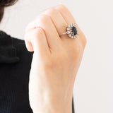 Vintage-Gänseblümchen-Ring aus 14-karätigem Weißgold mit Saphir (ca. 2.30 ct) und Diamanten im Brillantschliff (ca. 0.75 ctw), 60er Jahre