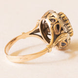 Vintage-Gänseblümchenring aus 18-karätigem Gelbgold und Silber mit Saphir (ca. 2 ct) und Diamanten im Brillantschliff (ca. 0.42 ctw), 50er/60er Jahre