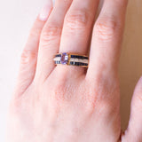 Vintage Ring aus 9 Karat Gelbgold mit Tansanit, Saphir und Diamant, 70er Jahre