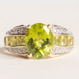 Vintage-Ring aus 14-karätigem Gelbgold und Weißgold mit Peridot (ca. 3.20 ctw) und Diamant, 70er/80er Jahre