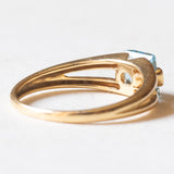 Vintage-Ring aus 18-karätigem Gelbgold mit blauem Topas im Prinzessschliff, 70er Jahre