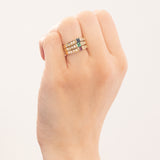 Drei Vintage-Ringe aus 14-karätigem Gelbgold mit Rubin (ca. 0.15 ct), Smaragd (0.15 ct), Saphir (ca. 0.20 ct) und Diamanten (ca. 0.30 ct), 70er Jahre