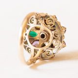 Vintage-Ring „Pagode“ aus 10-karätigem Gelbgold mit rosa Saphiren, Citrin, grünem Glas, gelbem Saphir, Granat, blauem Topas, weißem Quarz und braunem Topas, 70er Jahre