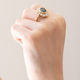 Vintage-Gänseblümchenring aus 18-karätigem Gelbgold mit Saphir (ca. 3.20 ct) und Diamanten im Brillantschliff (ca. 1.40 ctw), 60er Jahre