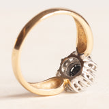 Vintage-Gänseblümchen-Ring aus 14-karätigem Gelb- und Weißgold mit Saphir (ca. 1 ct) und Diamanten (ca. 0.16 ctw), 60er Jahre