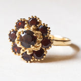 Vintage 18K Gelbgold Granat Gänseblümchen Ring, 60er Jahre