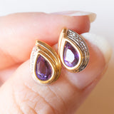Vintage 14K Gelb- und Weißgold-Tropfenohrringe mit Amethyst und Diamant, 60er/70er Jahre