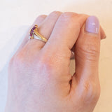 Vintage-Ring aus 18 Karat Gelbgold und Weißgold mit synthetischem Rubin und Diamant, 60er/70er Jahre