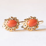 Herzförmige Vintage-Ohrringe aus 8-karätigem Gelbgold mit orangefarbener Koralle, 40er/50er Jahre