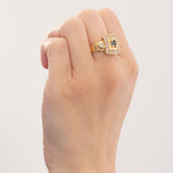 Vintage-Ring aus 18-karätigem Gelbgold mit Topas (ca. 0.40 ct) und Diamanten im Brillantschliff (ca. 0.20 ctw), 60er/70er Jahre