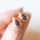 Vintage 14K Gelb- und Weißgold-Tropfenohrringe mit Amethyst und Diamant, 60er/70er Jahre