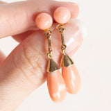 Vintage 14K Gelbgold Rosa Korallen Tropfen Ohrringe, 50er Jahre