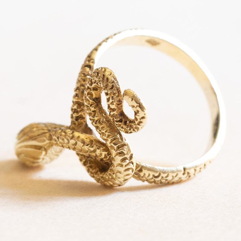 Anello a serpente vintage in oro giallo 14K, anni ‘60
