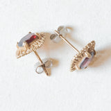 Vintage 9K Gelbgold & Silber Granat Ohrringe, 40er/50er Jahre