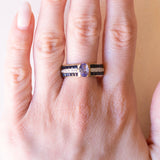 Vintage Ring aus 9 Karat Gelbgold mit Tansanit, Saphir und Diamant, 70er Jahre