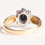 Vintage-Gänseblümchen-Ring aus 14-karätigem Gelb- und Weißgold mit Saphir (ca. 1 ct) und Diamanten (ca. 0.16 ctw), 60er Jahre