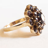 Vintage 8 Karat Gelbgold-Granat-Gänseblümchen-Ring, 50er Jahre