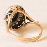 Vintage-Gänseblümchenring aus 18-karätigem Gelbgold und Silber mit Saphir (ca. 2 ct) und Diamanten im Brillantschliff (ca. 0.42 ctw), 50er/60er Jahre