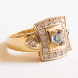 Vintage-Ring aus 18-karätigem Gelbgold mit Topas (ca. 0.40 ct) und Diamanten im Brillantschliff (ca. 0.20 ctw), 60er/70er Jahre