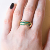 Vintage-Bandring aus 18 Karat Gelbgold und Weißgold mit Smaragd und Diamant, 60er/70er Jahre