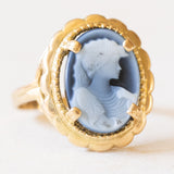 Vintage-Ring aus 18-karätigem Gelbgold mit Achat-Kamee, 50er/60er Jahre