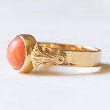 Ägyptischer Vintage-Ring aus 18 Karat Gelbgold mit orangefarbenen Korallen und Papyrusblättern, 80er Jahre