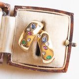Pendientes vintage de oro de 14 quilates con diamantes, rubíes, esmeraldas y zafiros, años 70/80