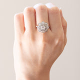 Vintage-Gänseblümchenring aus 18-karätigem Gelb- und Weißgold mit Diamanten (ca. 1.35 ctw), 50er/60er Jahre