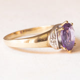 Vintage-Ring aus 9-karätigem Gelbgold und Weißgold mit Amethyst (ca. 1 Karat) und Diamanten, 60er/70er Jahre