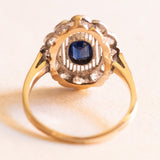 Gänseblümchenring im Art-déco-Stil aus Platin und 12-karätigem Gelbgold mit Saphiren (ca. 0.40 ct) und Diamanten im alten Minenschliff (ca. 0.80 ctw), 20er/30er Jahre