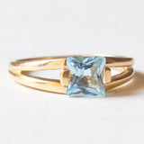 Vintage-Ring aus 18-karätigem Gelbgold mit blauem Topas im Prinzessschliff, 70er Jahre