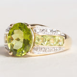 Vintage-Ring aus 14-karätigem Gelbgold und Weißgold mit Peridot (ca. 3.20 ctw) und Diamant, 70er/80er Jahre