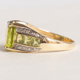 Vintage-Ring aus 14-karätigem Gelbgold und Weißgold mit Peridot (ca. 3.20 ctw) und Diamant, 70er/80er Jahre