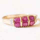 Vintage-Ring aus 9-karätigem Gelb- und Weißgold mit synthetischen Rubinen (ca. 0.80 ctw) und Diamanten, 70er/80er Jahre