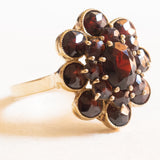 Vintage 8 Karat Gelbgold-Granat-Gänseblümchen-Ring, 50er Jahre