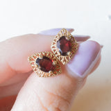Vintage 9K Gelbgold & Silber Granat Ohrringe, 40er/50er Jahre