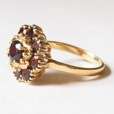 Vintage 18K Gelbgold Granat Gänseblümchen Ring, 60er Jahre